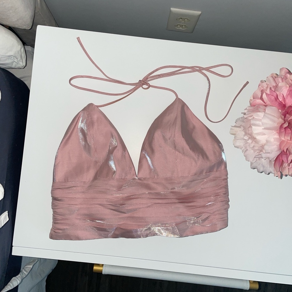 Revolve NBD Iridescent Blush‎ Plunge V-Neck Tank Top Size Small